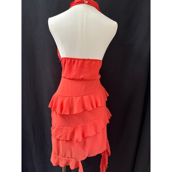 PrettyLittleThing Womens Halter Neck Ruffle Layered Dress Orange Size 4 - Picture 3 of 4